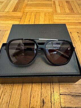 Saint Laurent Black Frame Sunglasses with Dark Smoke Lenses